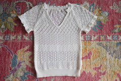 YIMY x MANÚ- Lace V neck top short sleeves with ruches 100% Cotton