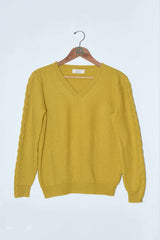 YIMY x MANÚ- V-Neck ribbed sweater with braided sleeves 100% Cashmere