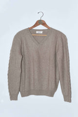 YIMY x MANÚ- V-Neck ribbed sweater with braided sleeves 100% Cashmere